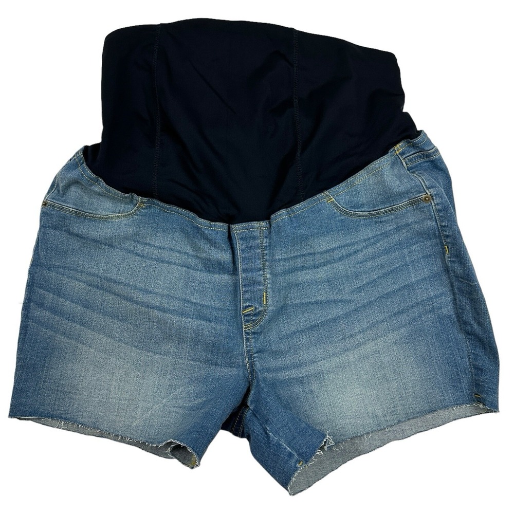 Ingrid & Isabel Maternity MIDI Shorts Denim Blue Jean Plus Sz 16W Stretch Cutoff
